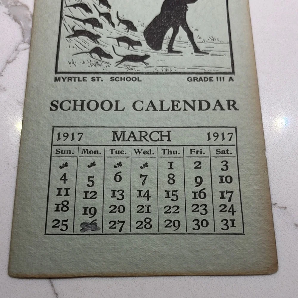 Vintage School Calendar page with witchy looking Illustration